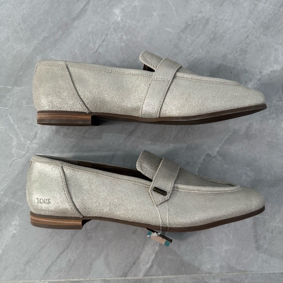 Women’s TOMS Lynette Loafer Dress Shoe Champagne Metallic Suede Leather Size 10 - Picture 5 of 15